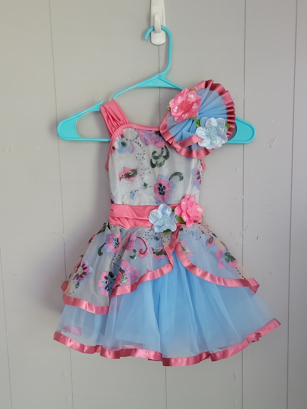 Weissman Girls Dance Dress XSC Blue Pink Floral